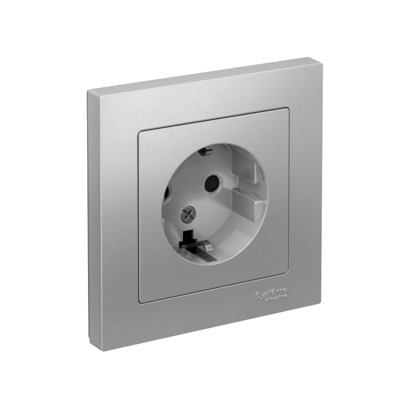 Розетка 1-м СП AtlasDesign 16А IP20 с заземл. защ. шторки в сборе алюм. SchE ATN000344