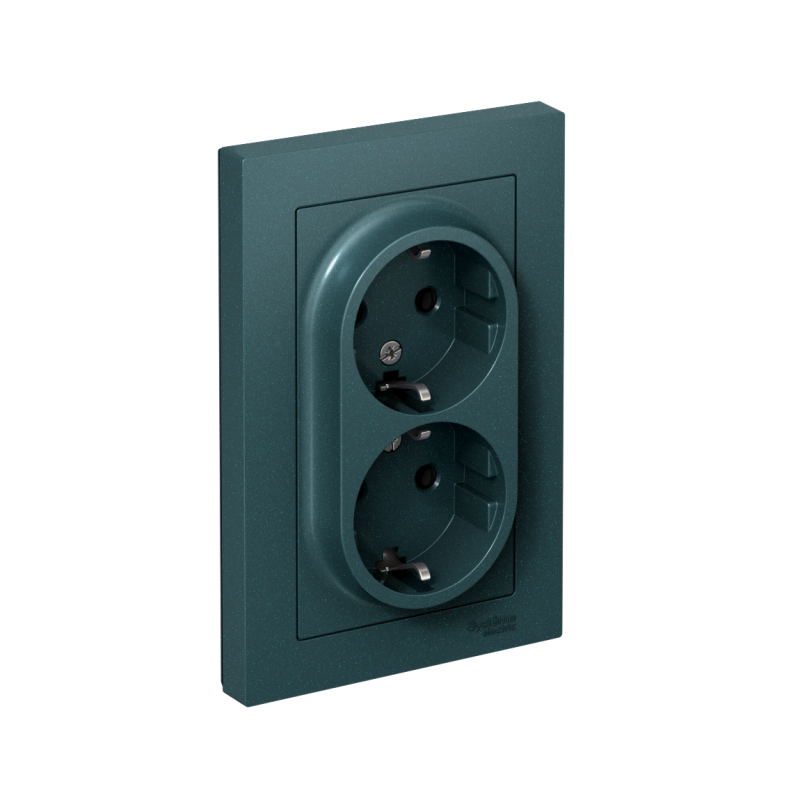 Розетка 2-м СП AtlasDesign 16А IP20 с заземл. в сборе изумруд SchE ATN000824