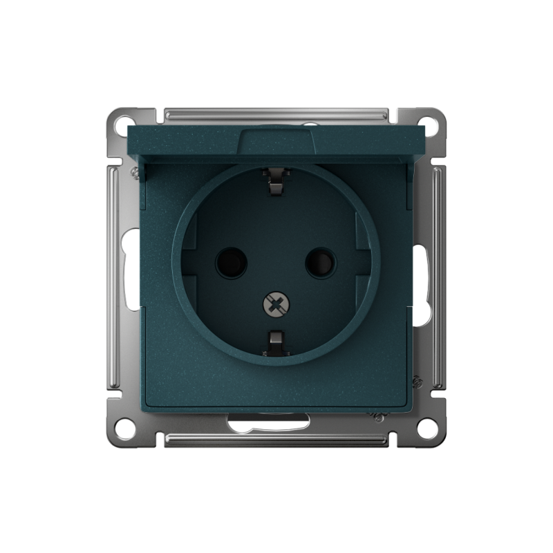 Розетка 1-м СП AtlasDesign 16А IP20 с заземл. защ. шторки с крышкой механизм изумруд SchE ATN000846