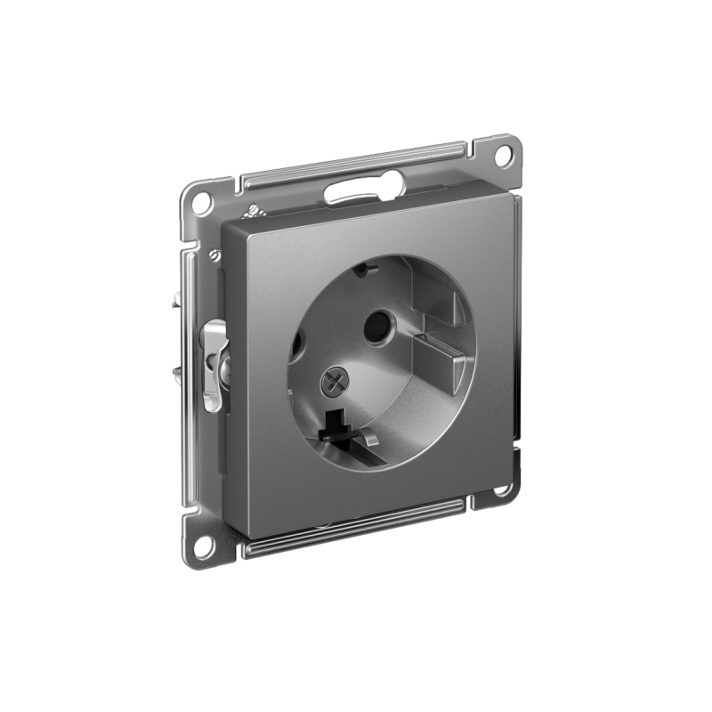 Розетка 1-м СП AtlasDesign 16А IP20 с заземл. защ. шторки механизм сталь SchE ATN000945