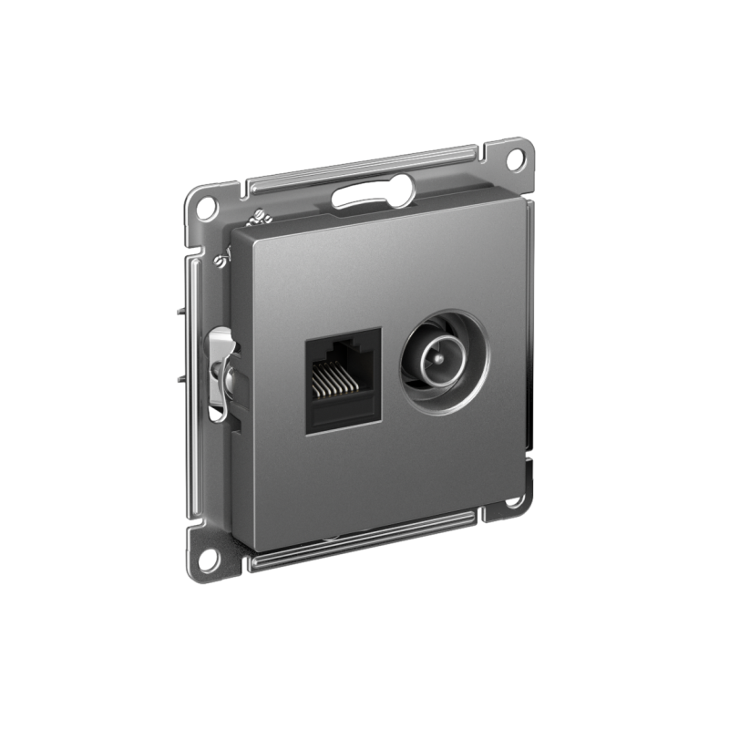 Розетка компьютерная + телевизионная 2-м AtlasDesign RJ45 кат.5E + TV механизм сталь SchE ATN000989