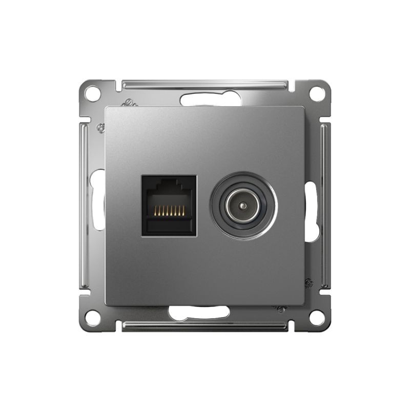 Розетка компьютерная + телевизионная 2-м AtlasDesign RJ45 кат.5E + TV механизм сталь SchE ATN000989