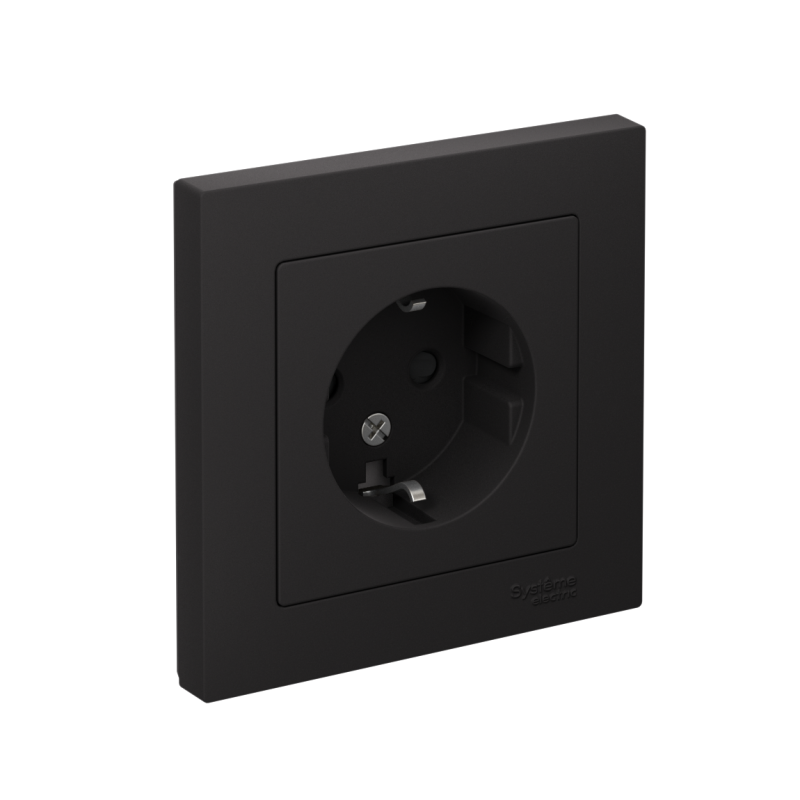 Розетка 1-м СП AtlasDesign 16А IP20 с заземл. защ. шторки в сборе карбон SchE ATN001044