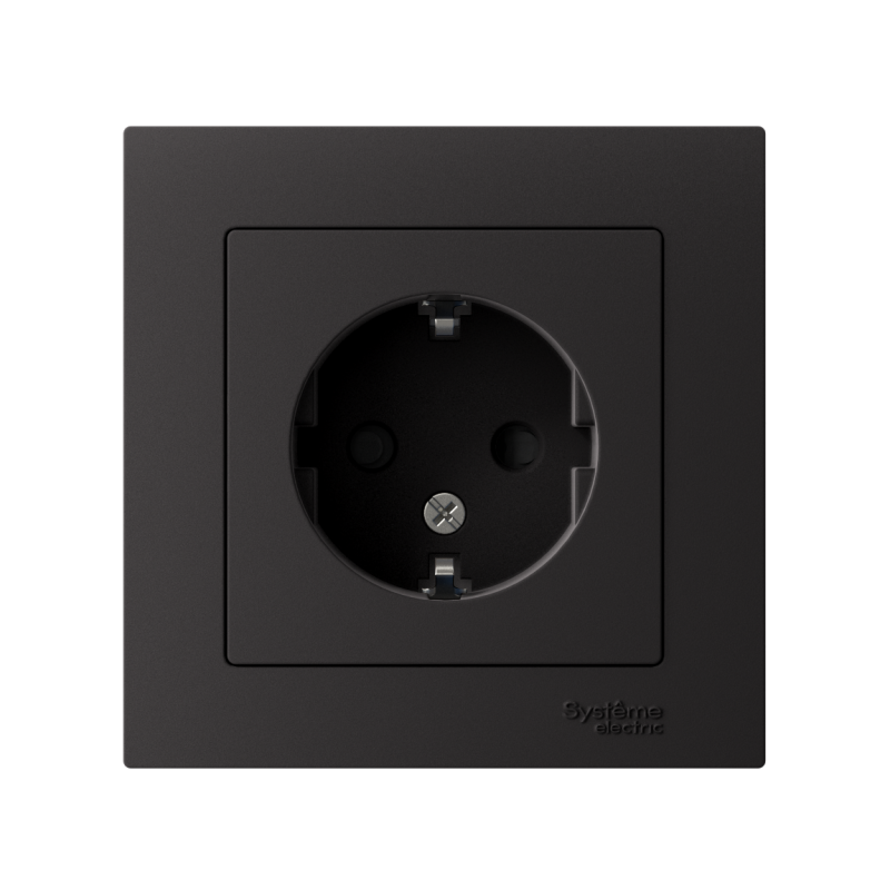 Розетка 1-м СП AtlasDesign 16А IP20 с заземл. защ. шторки в сборе карбон SchE ATN001044