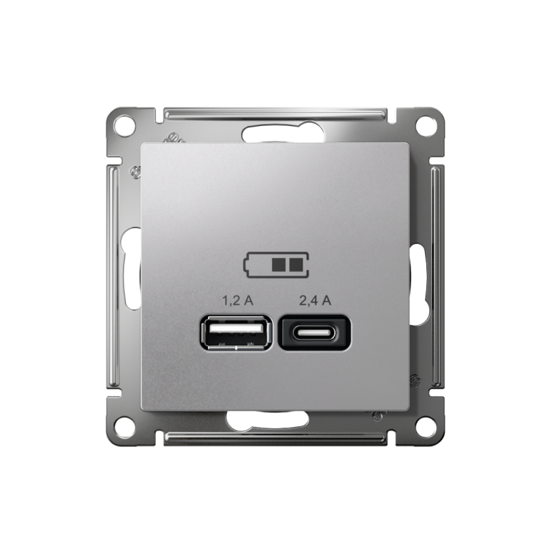 Розетка USB AtlasDesign тип A+C 5В/2.4А 2х5В/1.2А механизм алюм. SchE ATN000339