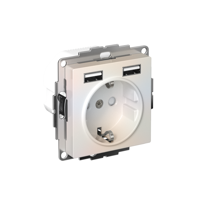 Розетка 3-м СП AtlasDesign 16А IP20 с 2-мя заряд. устройствами USB тип A+A 5В/2.4А 2х5В/1.2А механизм жемчуж. SchE ATN000430