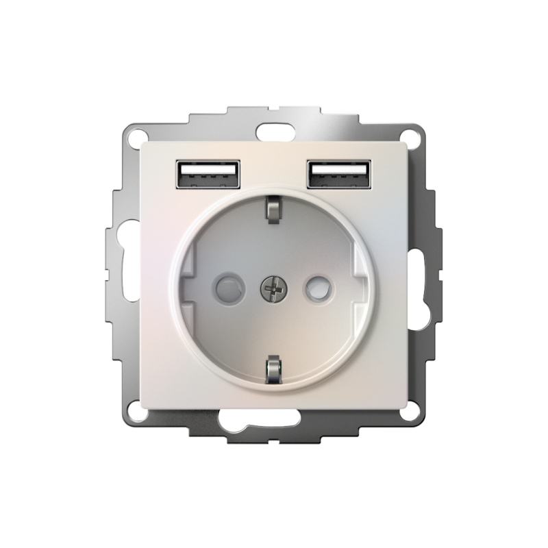 Розетка 3-м СП AtlasDesign 16А IP20 с 2-мя заряд. устройствами USB тип A+A 5В/2.4А 2х5В/1.2А механизм жемчуж. SchE ATN000430