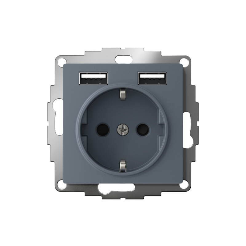 Розетка 3-м СП AtlasDesign 16А IP20 с 2-мя заряд. устройствами USB тип A+A 5В/2.4А 2х5В/1.2А механизм грифель SchE ATN000730