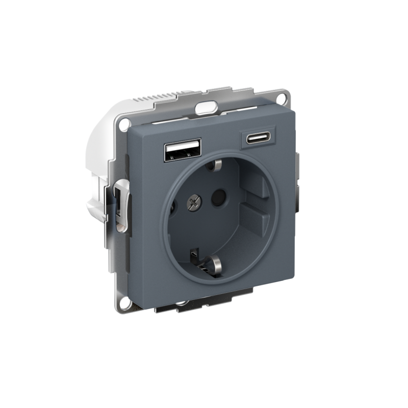 ATLASDESIGN РОЗЕТКА 16А c 2 USB A+C, 5В/2,4А/3,0А, 2х5В/1,5А, механизм, ГРИФЕЛЬ (ATN000732)