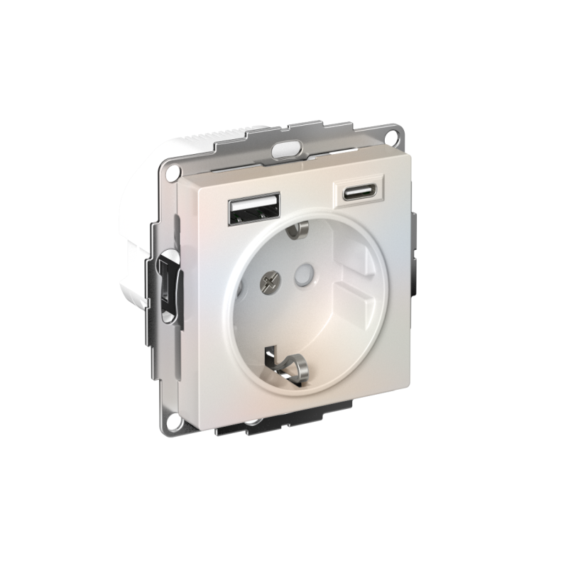 Розетка Atlasdesign 16а c 2 usb a+c, механизм, жемчуг