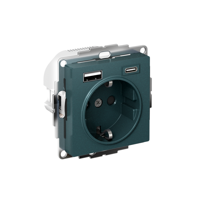 ATLASDESIGN РОЗЕТКА 16А c 2 USB A+C, 5В/2,4А/3,0А, 2х5В/1,5А, механизм, ИЗУМРУД (ATN000832)