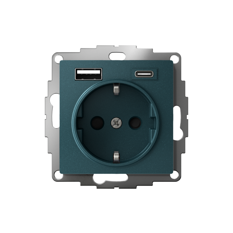 ATLASDESIGN РОЗЕТКА 16А c 2 USB A+C, 5В/2,4А/3,0А, 2х5В/1,5А, механизм, ИЗУМРУД (ATN000832)