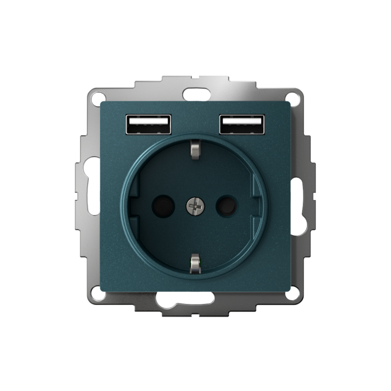 РОЗЕТКА ATLASDESIGN 16А c 2 USB A+A, 5В/2,4 А, 2х5В/1,2 А, механизм, ИЗУМРУД (ATN000830)