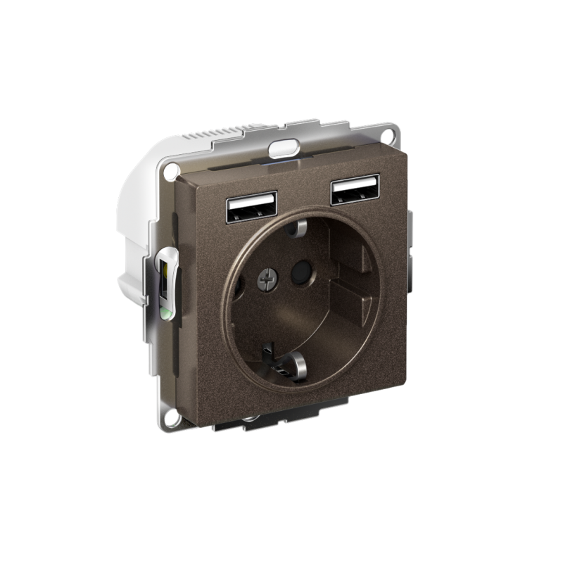 РОЗЕТКА ATLASDESIGN 16А c 2 USB A+A, 5В/2,4А, 2х5В/1,2А, механизм, МОККО (ATN000630)