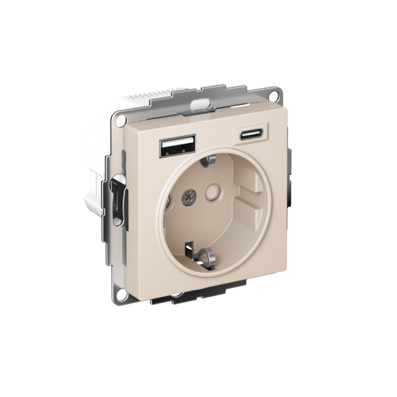 ATLASDESIGN РОЗЕТКА 16А c 2 USB A+C, 5В/2,4А/3,0А, 2х5В/1,5А, механизм, БЕЖЕВЫЙ (ATN000232)
