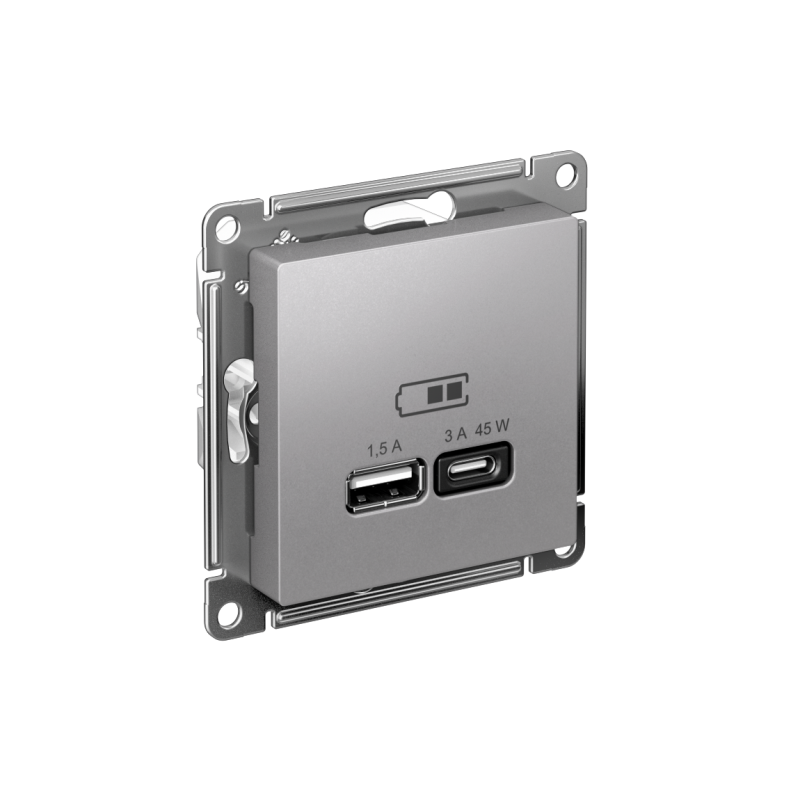 ATLASDESIGN USB РОЗЕТКА A + тип-C 45W высокоскор.заряд. QC,PD, механизм,АЛЮМИНИЙ (ATN000329)