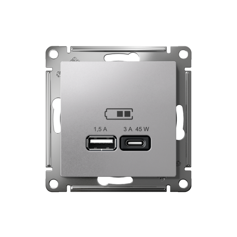 ATLASDESIGN USB РОЗЕТКА A + тип-C 45W высокоскор.заряд. QC,PD, механизм,АЛЮМИНИЙ (ATN000329)
