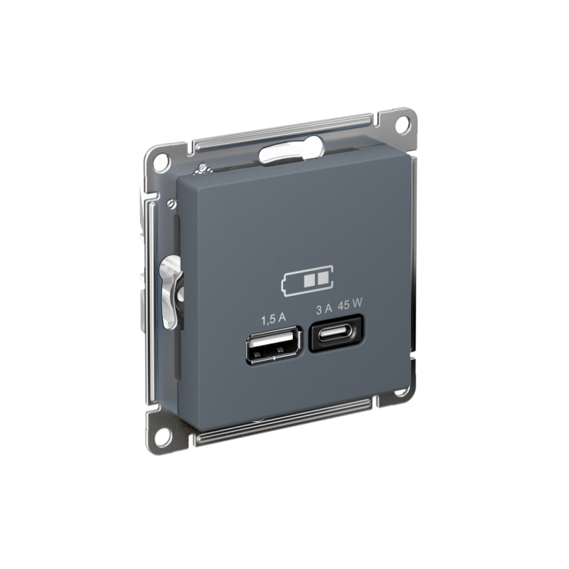 ATLASDESIGN USB РОЗЕТКА A + тип-C 45W высокоскор.заряд. QC,PD, механизм, ГРИФЕЛЬ (ATN000729)