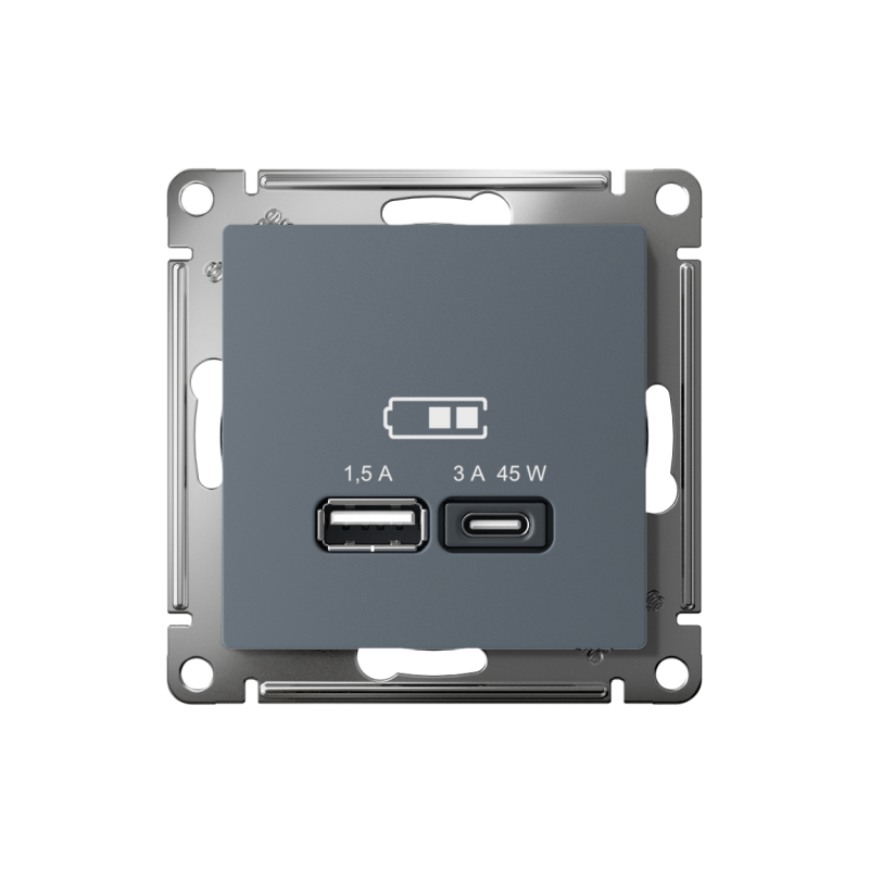 ATLASDESIGN USB РОЗЕТКА A + тип-C 45W высокоскор.заряд. QC,PD, механизм, ГРИФЕЛЬ (ATN000729)