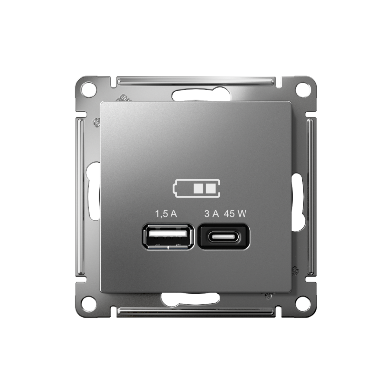 ATLASDESIGN USB РОЗЕТКА A + тип-C 45W высокоскор.заряд. QC, PD, механизм, СТАЛЬ (ATN000929)
