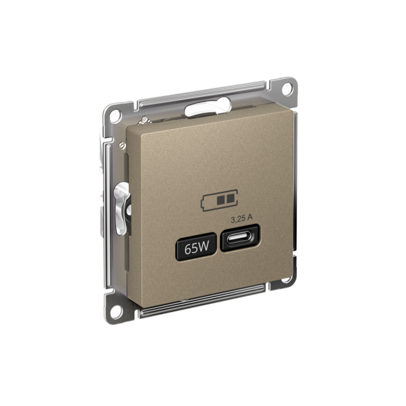 ATLASDESIGN USB РОЗЕТКА тип-C 65W высокоскор.заряд. QC, PD, механизм, ШАМПАНЬ (ATN000527)