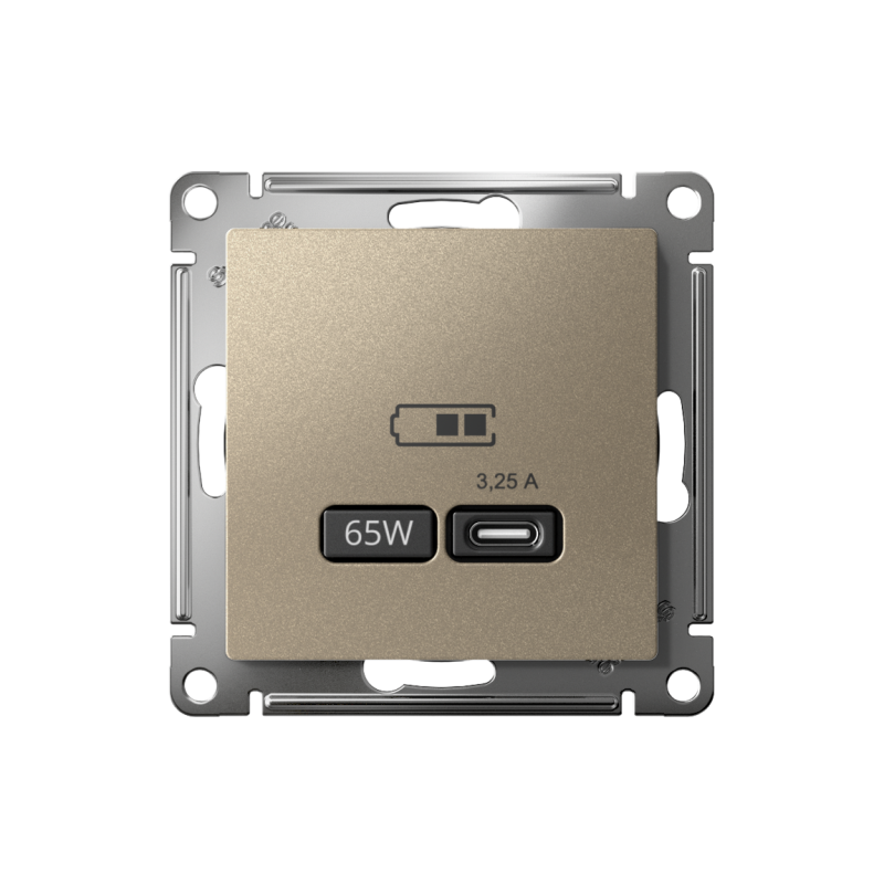 ATLASDESIGN USB РОЗЕТКА тип-C 65W высокоскор.заряд. QC, PD, механизм, ШАМПАНЬ (ATN000527)