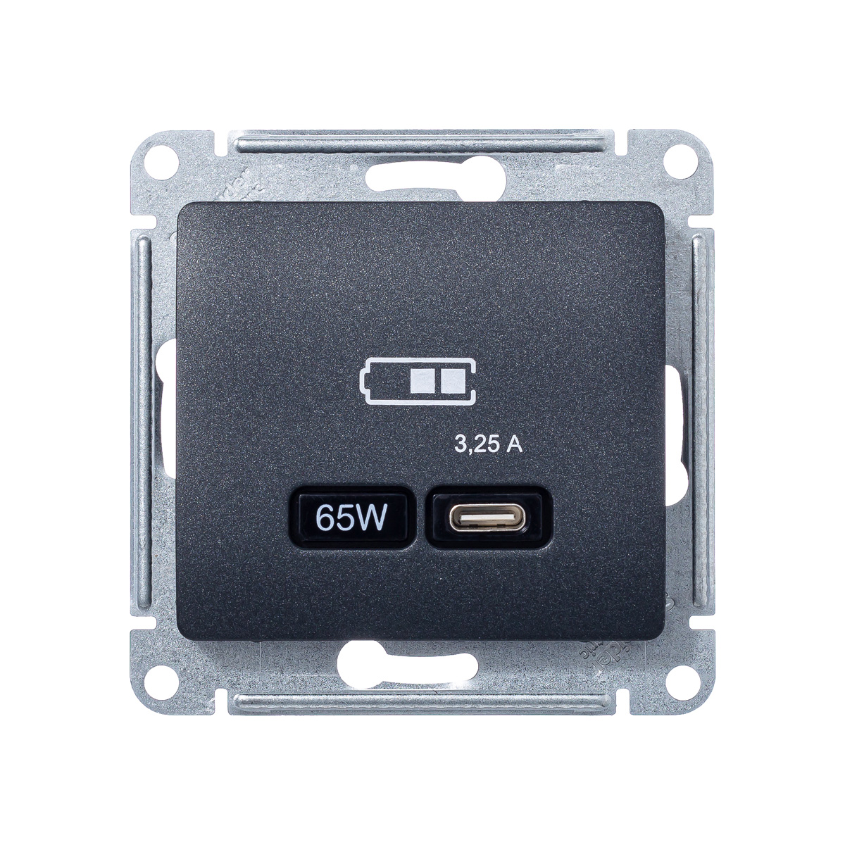 GLOSSA USB РОЗЕТКА тип-C 65W высокоскор.заряд. QC, PD, механизм, АНТРАЦИТ (GSL000727)