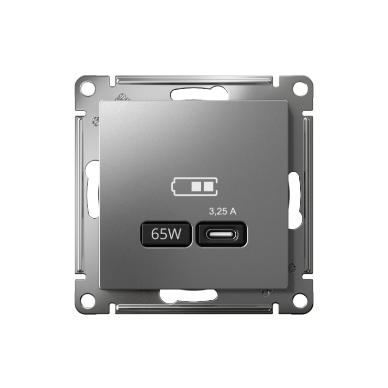 ATLASDESIGN USB РОЗЕТКА тип-C 65W высокоскор.заряд. QC, PD, механизм, СТАЛЬ (ATN000927)