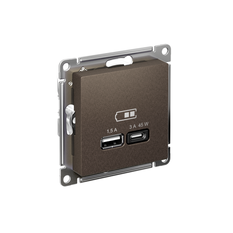 ATLASDESIGN USB РОЗЕТКА A + тип-C 45W высокоскор.заряд. QC, PD, механизм, МОККО (ATN000629)