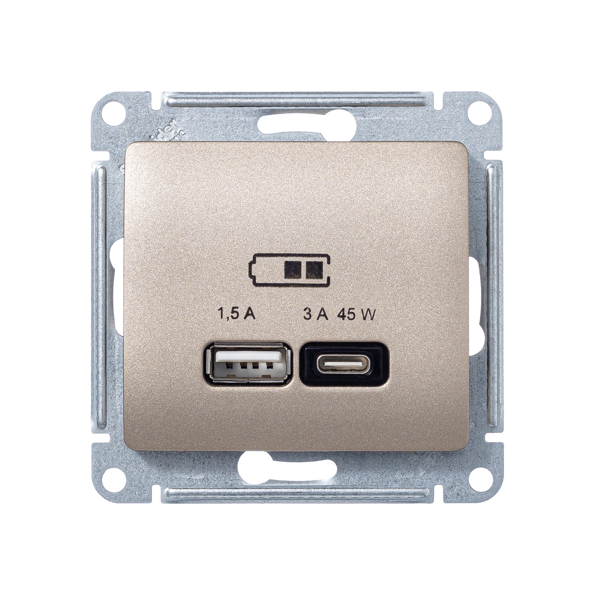 GLOSSA USB РОЗЕТКА A + тип-C 45W высокоскор.заряд. QC, PD, механизм, ТИТАН (GSL000429)