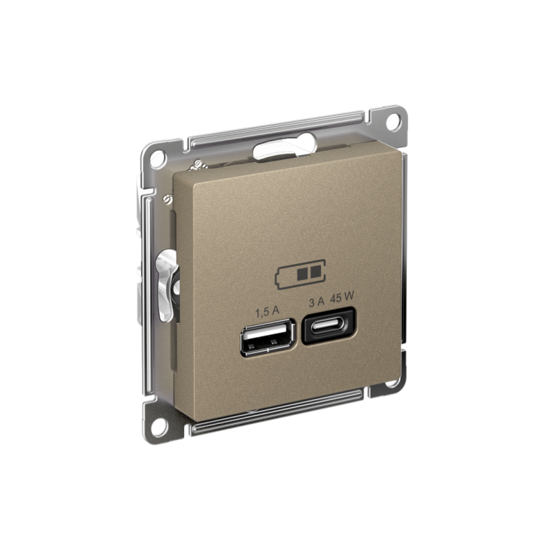 ATLASDESIGN USB РОЗЕТКА A + тип-C 45W высокоскор.заряд. QC,PD, механизм, ШАМПАНЬ (ATN000529)