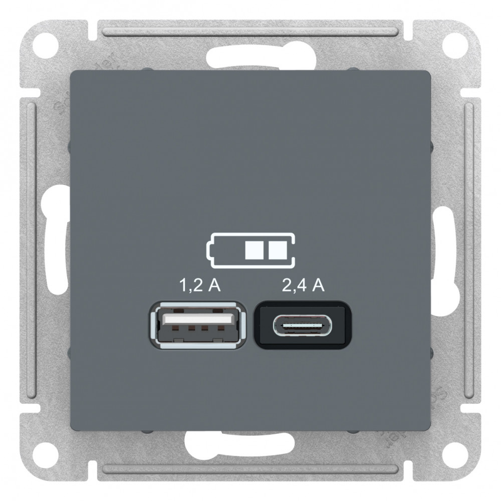 РОЗЕТКА USB ATLASDESIGN A+С, 5В/2,4А, 2х5В/1,2А, механизм, ГРИФИЛЬ (ATN000739)