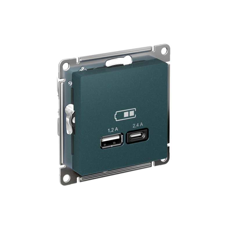 РОЗЕТКА USB ATLASDESIGN A+С, 5В/2,4 А, 2х5В/1,2 А, механизм, ИЗУМРУД (ATN000839)