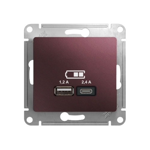 GLOSSA USB РОЗЕТКА A+С, 5В/2,4А, 2х5В/1,2 А, механизм, БАКЛАЖАНОВЫЙ (GSL001139)