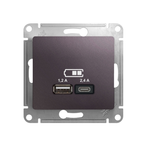 GLOSSA USB РОЗЕТКА A+С, 5В/2,4А, 2х5В/1,2 А, механизм, СИРЕНЕВЫЙ ТУМАН (GSL001439)