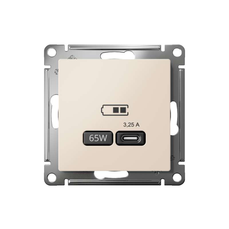 ATLASDESIGN USB РОЗЕТКА тип-C 65W высокоскор.заряд. QC, PD, механизм, БЕЖЕВЫЙ (ATN000227)