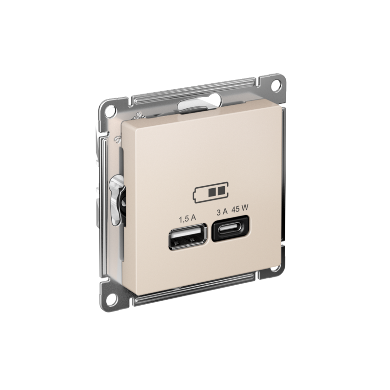 ATLASDESIGN USB РОЗЕТКА A + тип-C 45W высокоскор.заряд. QC,PD, механизм, БЕЖЕВЫЙ (ATN000229)