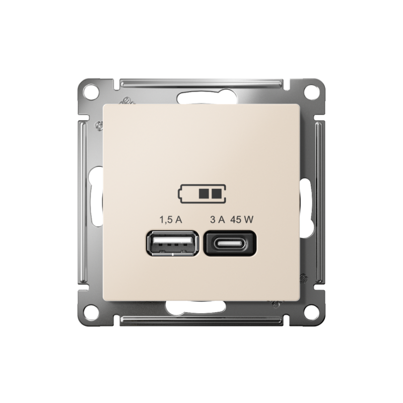 ATLASDESIGN USB РОЗЕТКА A + тип-C 45W высокоскор.заряд. QC,PD, механизм, БЕЖЕВЫЙ (ATN000229)