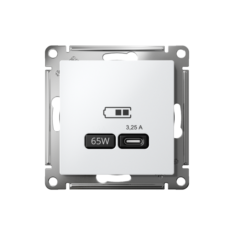 ATLASDESIGN USB РОЗЕТКА тип-C 65W высокоскор.заряд. QC, PD, механизм, БЕЛЫЙ (ATN000127)