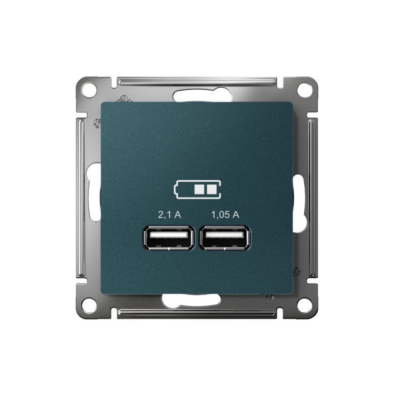 Розетка ATLASDESIGN USB 5В 1 порт x 2,1 А 2 порта х 1,05 А механизм изумруд (ATN000833)