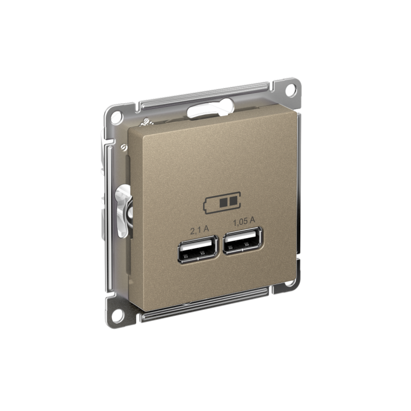 Розетка ATLASDESIGN USB 5В 1 порт x 2,1 А 2 порта х 1,05 А механизм шампань (ATN000533)