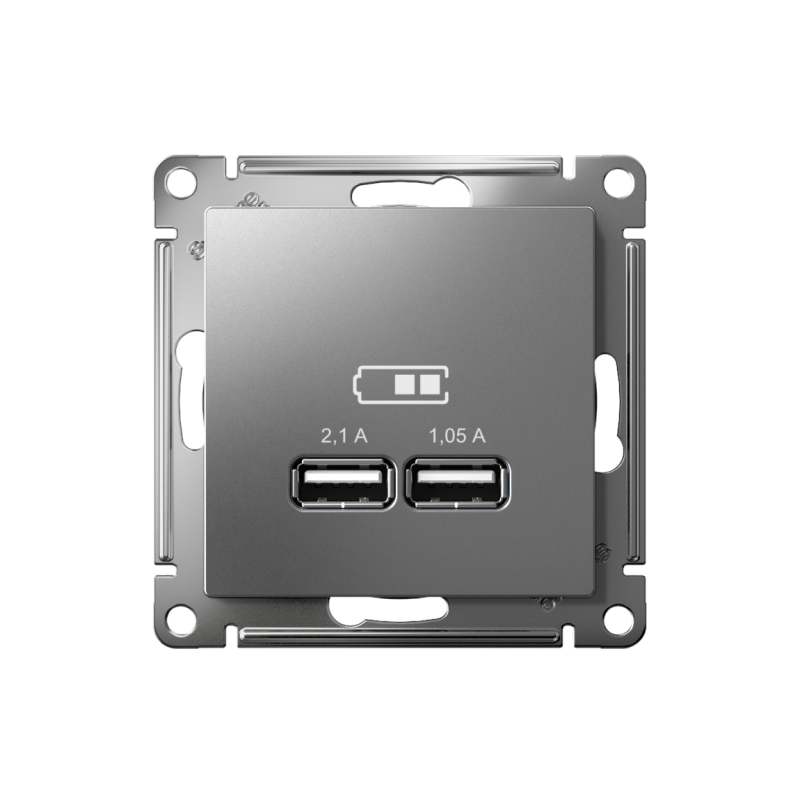 Розетка ATLASDESIGN USB 5В 1 порт x 2,1 А 2 порта х 1,05 А механизм сталь (ATN000933)