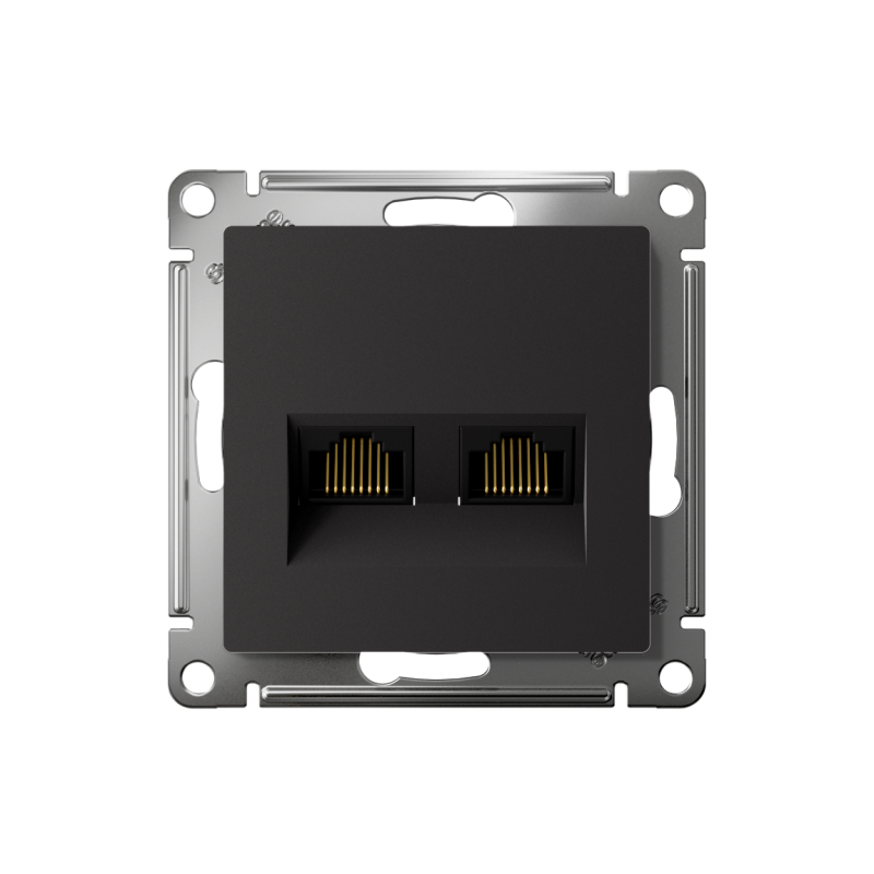 ATLASDESIGN РОЗЕТКА двойная компьютерная RJ45+RJ45, кат.6А, механизм, КАРБОН (ATN001088)