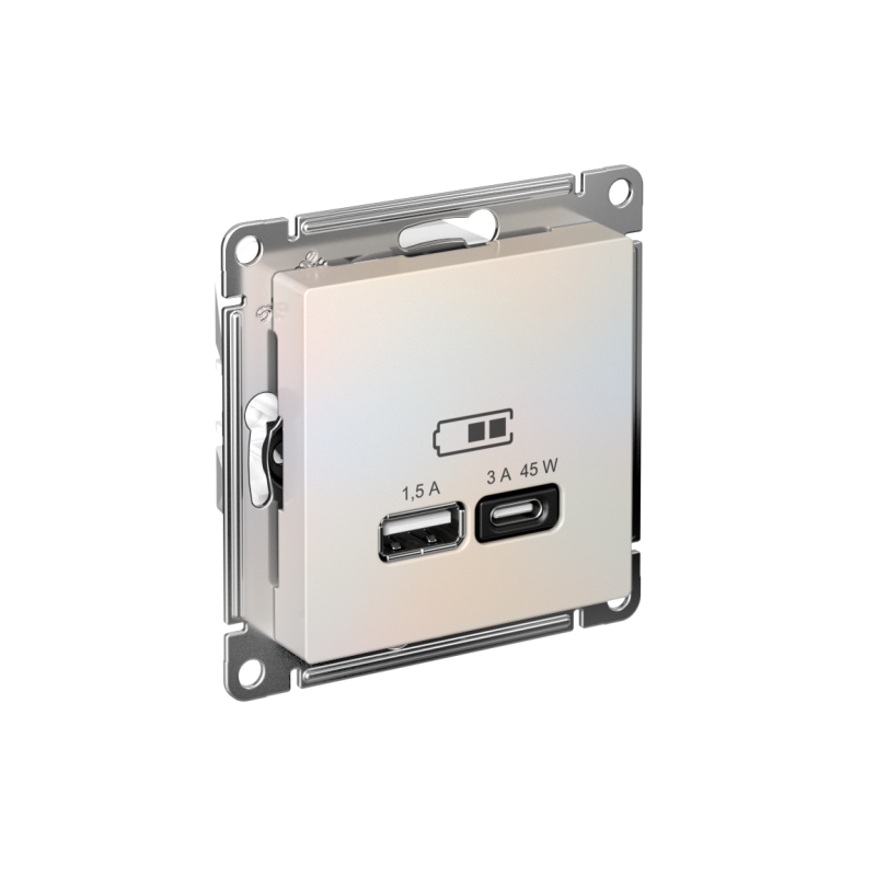 ATLASDESIGN USB РОЗЕТКА A + тип-C 45W высокоскор.заряд. QC,PD, механизм, ЖЕМЧУГ (ATN000429)