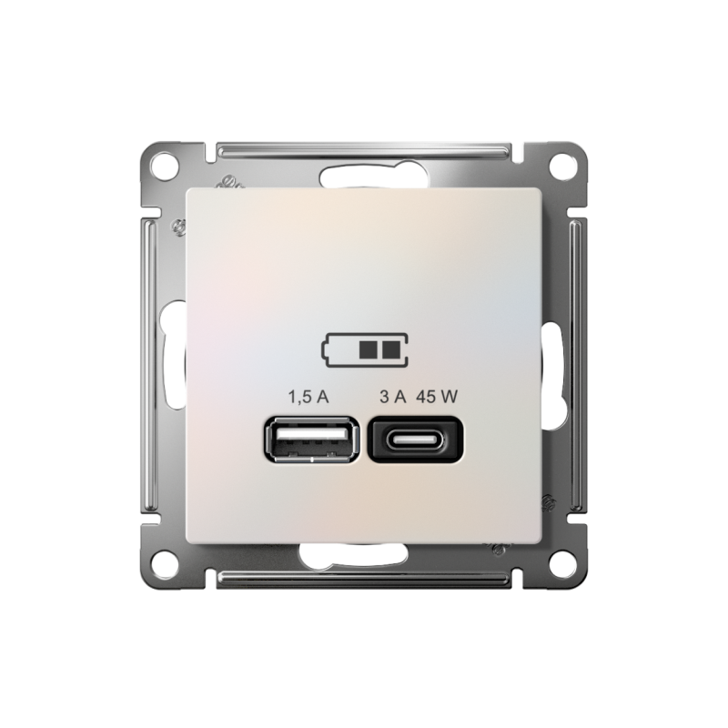 ATLASDESIGN USB РОЗЕТКА A + тип-C 45W высокоскор.заряд. QC,PD, механизм, ЖЕМЧУГ (ATN000429)