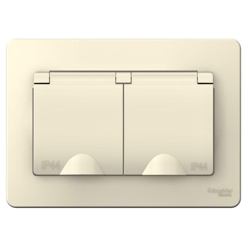 Розетка 2-м СП Blanca 16А IP44 250В с заземл. защ. шторки с крышкой молоч. SchE BLNRS441122