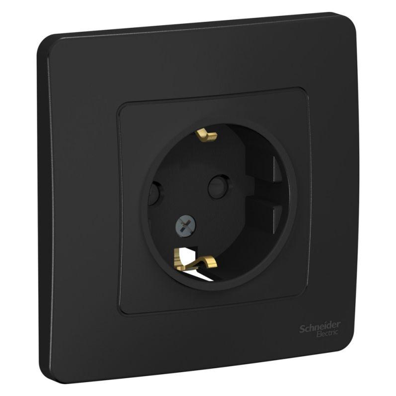 Розетка 1-м СП Blanca 16А IP20 250В с заземл. защ. шторки антрацит SchE BLNRS001116