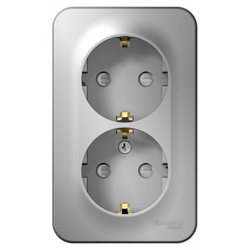 Розетка 2-м ОП Blanca 16А IP20 250В с заземл. защ. шторки с изолир. пластиной алюм. SchE BLNRA011213