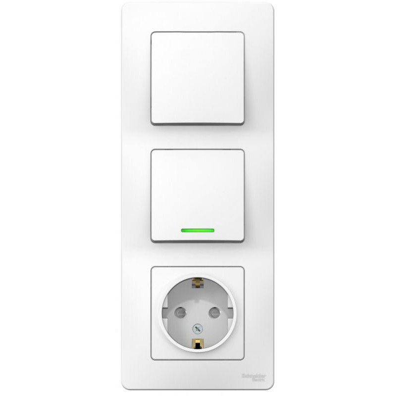 Блок СП BLANCA розетка защ. шторки с заземл. 16А 250В+выкл. 1-кл. с подсветкой+выкл. 1-кл. бел. SchE BLNBS101111
