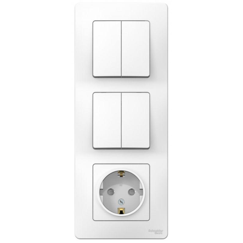 Блок СП BLANCA розетка защ. шторки с заземл. 16А 250В+выкл. 2-кл.+выкл. 2-кл. бел. SchE BLNBS102201